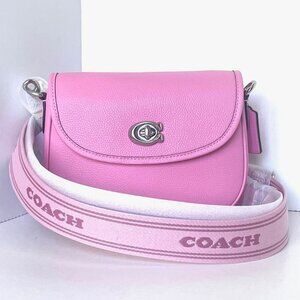 Coach Willow Saddle Bag Vivid Pink Crossbody Pebbled Leather CA094 ORGPKG
